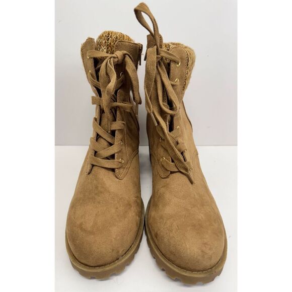 Sun + Stone Hiker Boots Size 10 Lace Up Tan Chunky Block Heel Booties NEW - Picture 4 of 11